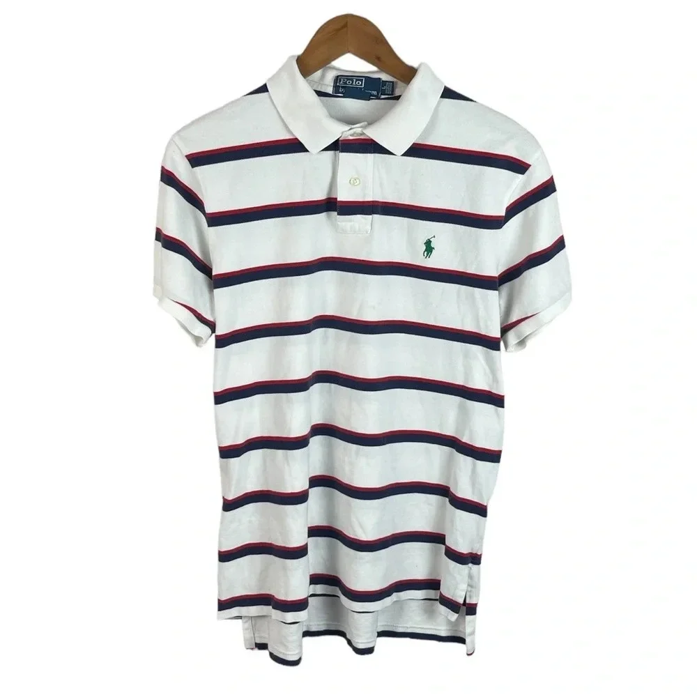 PO689 Mens Polo Ralph Lauren Designer Striped Custom Fit Polo Shirt L